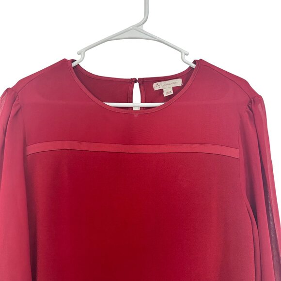 Established Women Red Sher Long Sleeve Pullover Blouse SZ L Spandex Keyhole Back - Picture 13 of 13